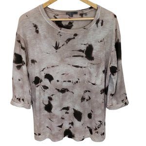 Vince Women's Crew Brown & Tan Tie Dye Splatter Pocket Folded Oversize Shirt S